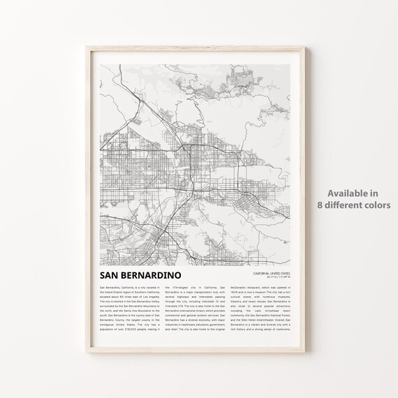 San Bernardino California Minimalist City Map Monochrome Travel Poster