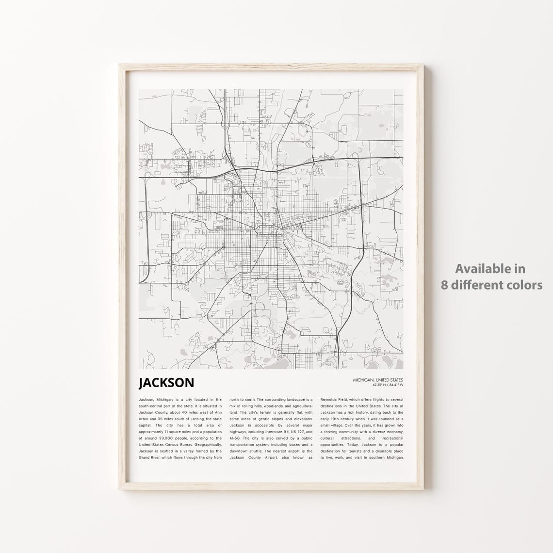 Jackson Map Print Travel Wall Decor Art Michigan Housewarming Gift