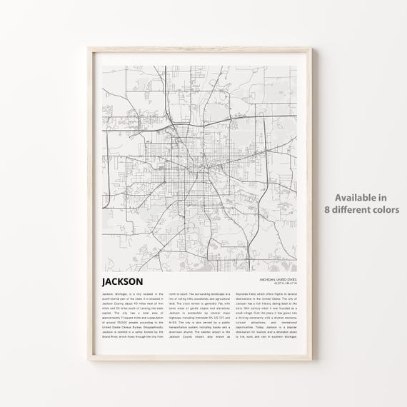 Jackson Map Print Travel Wall Decor Art Michigan Housewarming Gift