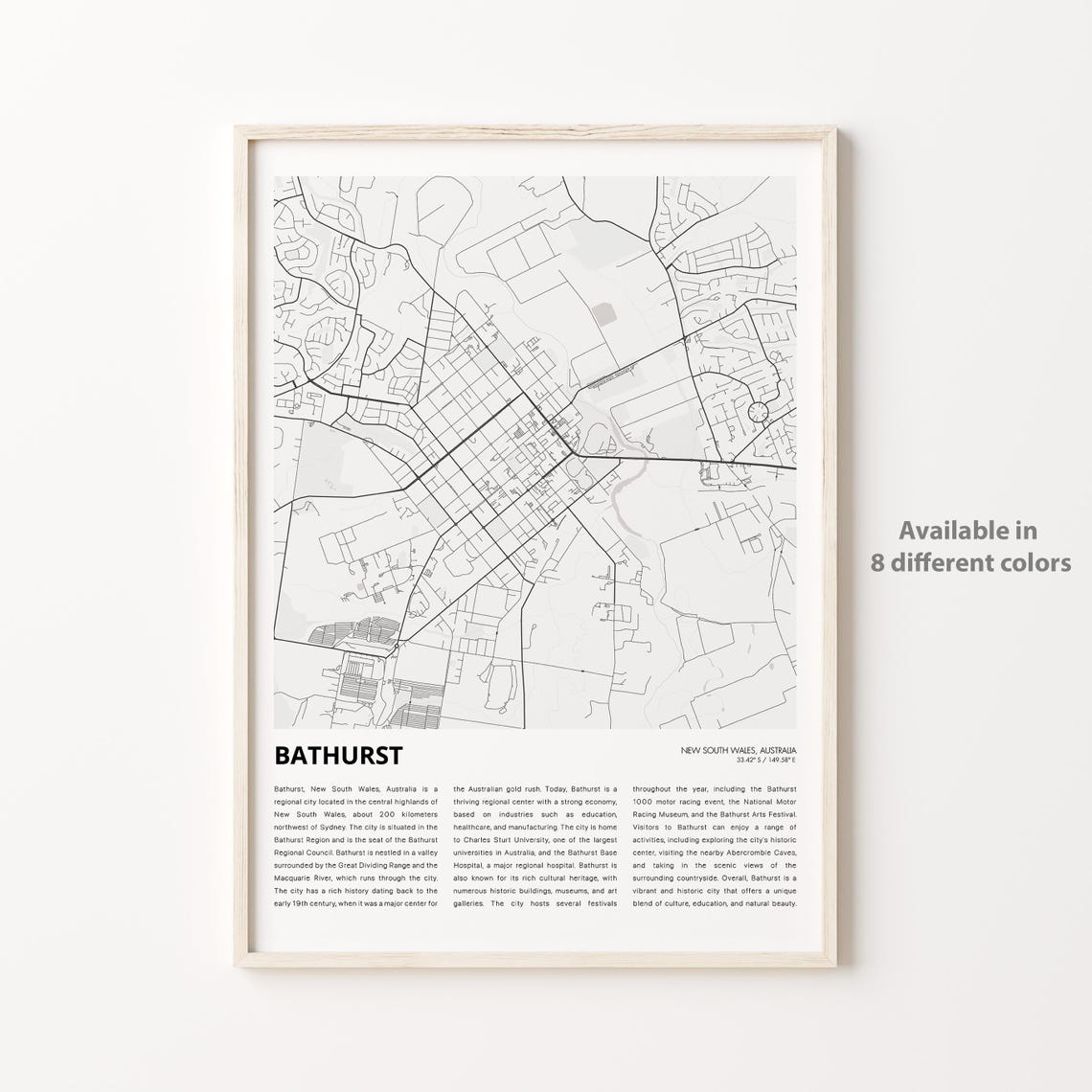 Bathurst Map Print Travel Wall Decor Art New South Wales Housewarming Gift Personalized Poster