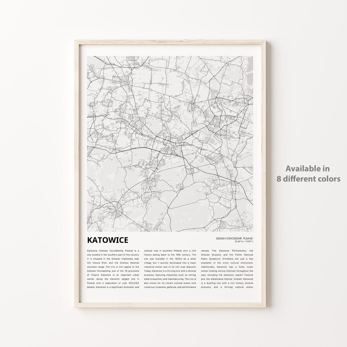 Katowice Map Print Travel Wall Decor Art Silesian Voivodeship Housewarming Gift