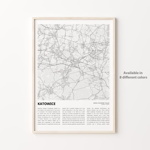 Katowice Map Print Travel Wall Decor Art Silesian Voivodeship Housewarming Gift