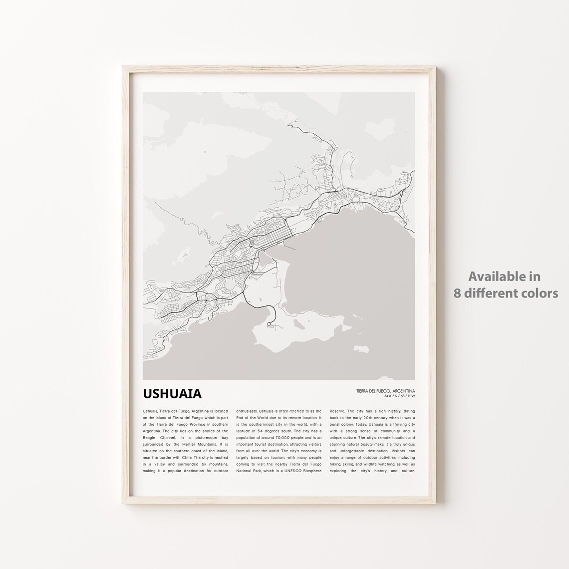 Ushuaia Tierra del Fuego Argentina Minimalist Street Map Poster
