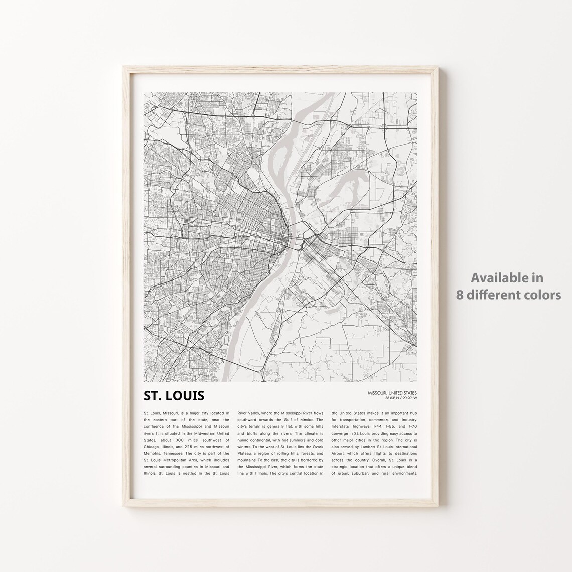 St Louis Missouri Mississippi River City Street Map Travel Poster
