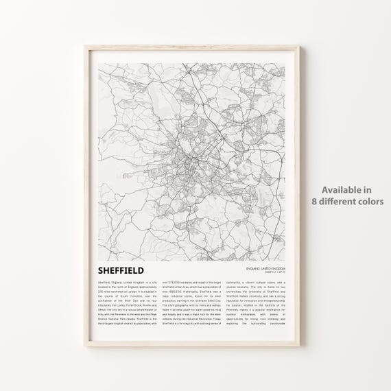 Sheffield Map Print, England Travel Poster