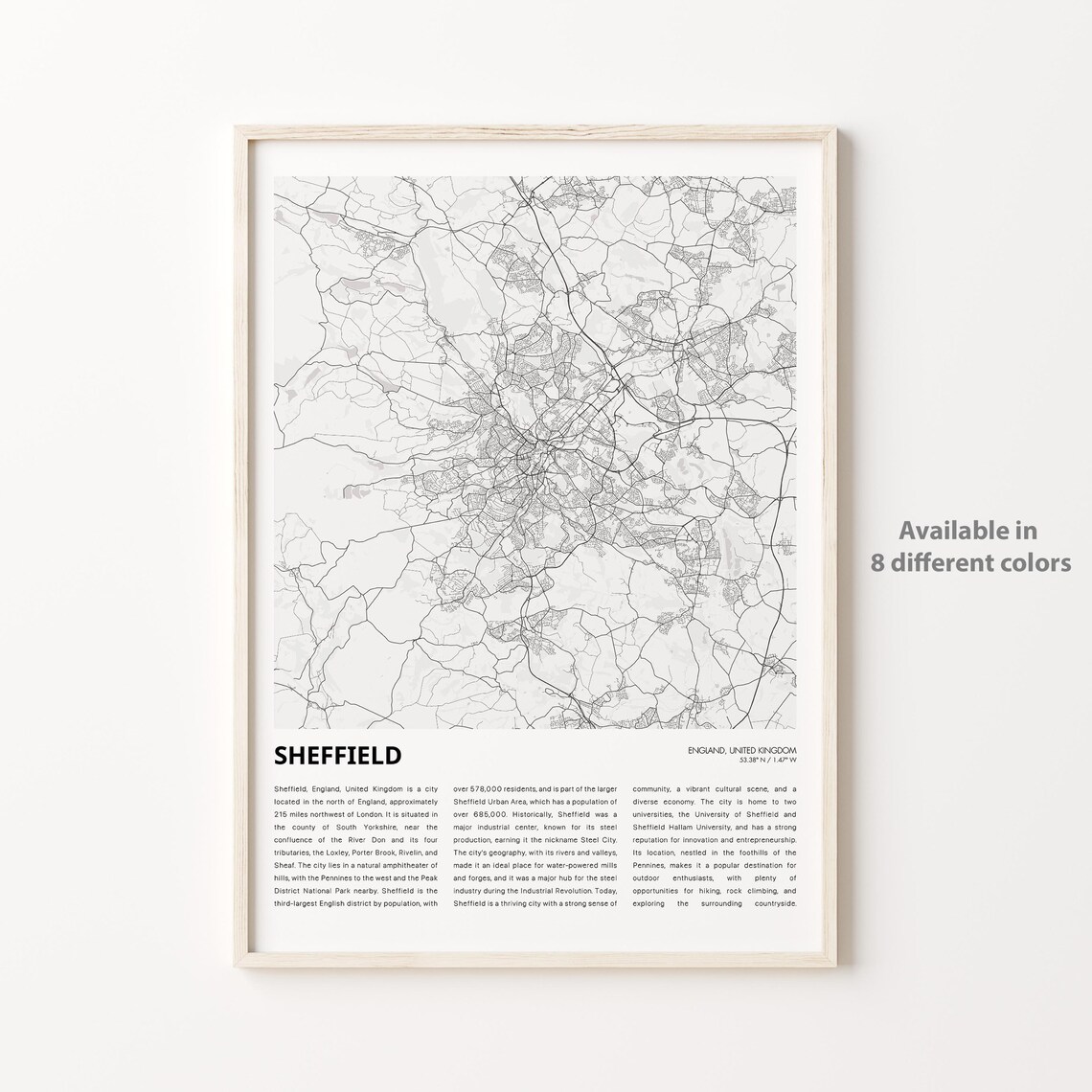 Sheffield Map Print, England Travel Poster