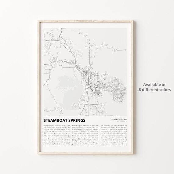 Steamboat Springs Colorado Monochrome City Street Map History Print