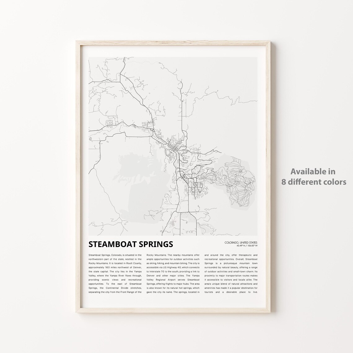 Steamboat Springs Colorado Monochrome City Street Map History Print