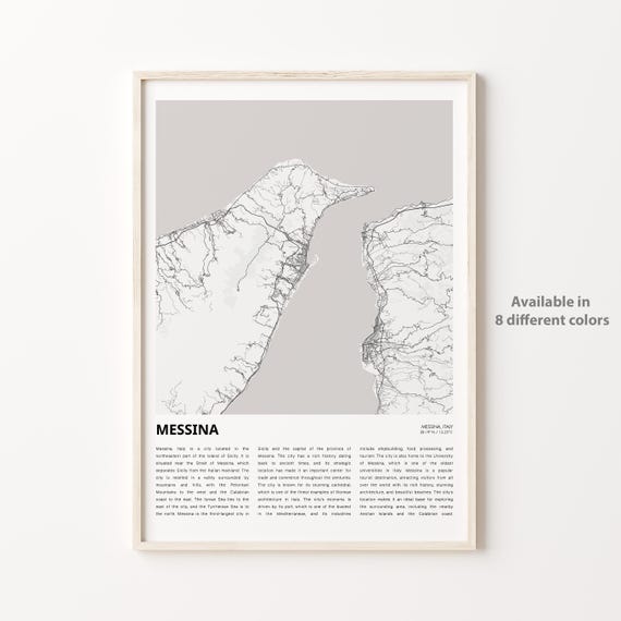 Messina Map Print Travel Wall Decor Art Housewarming Gift