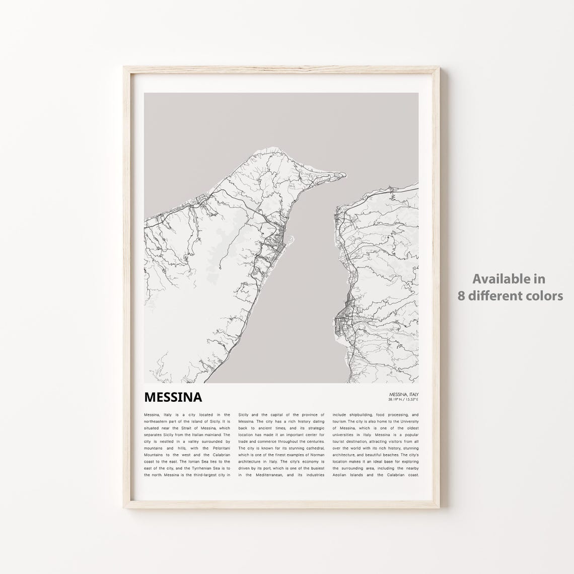 Messina Map Print Travel Wall Decor Art Housewarming Gift