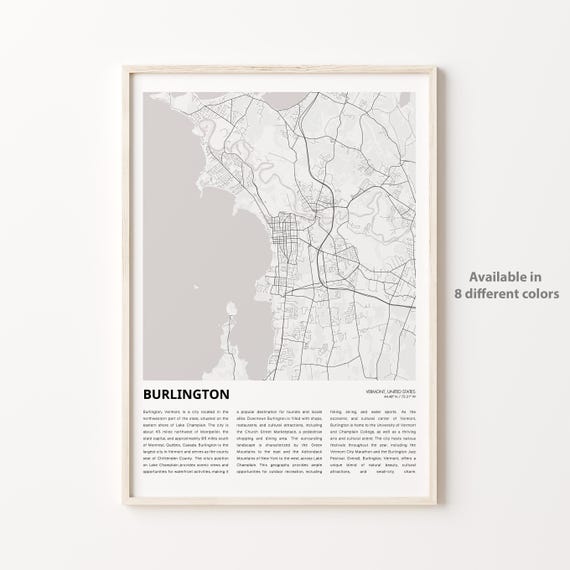 Burlington Map Print Travel Wall Decor Art Vermont Housewarming Gift