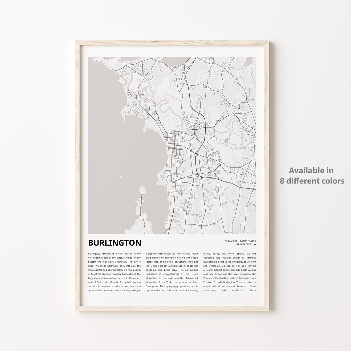 Burlington Vermont Minimalist City Map Black and White Travel Poster