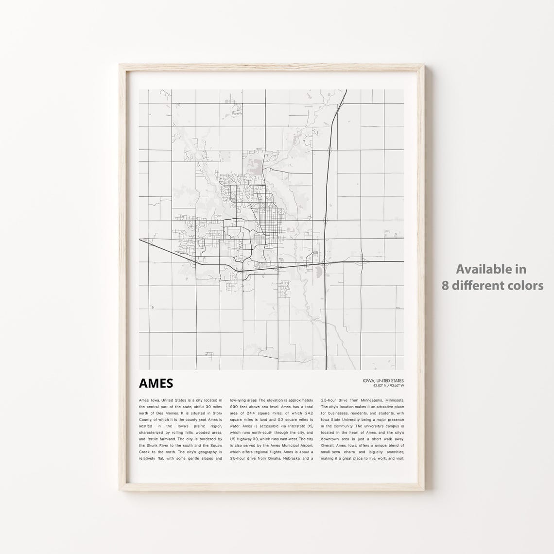 Ames Map Print Travel Wall Decor Art Iowa Housewarming Gift Personalized Poster