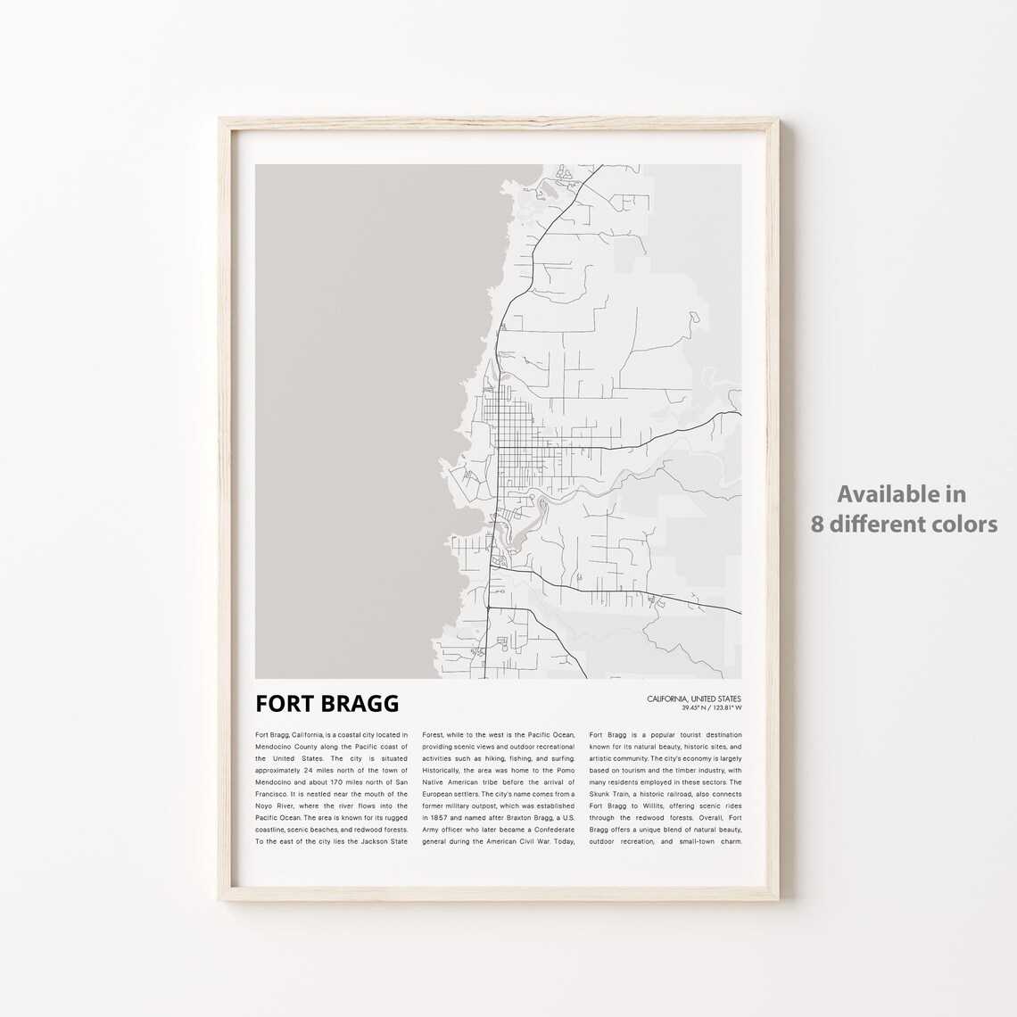 Fort Bragg California Coastal City Map Minimalist Line Poster