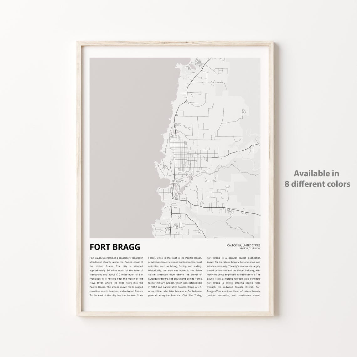 Fort Bragg Map Print Travel Wall Decor Art Housewarming Gift