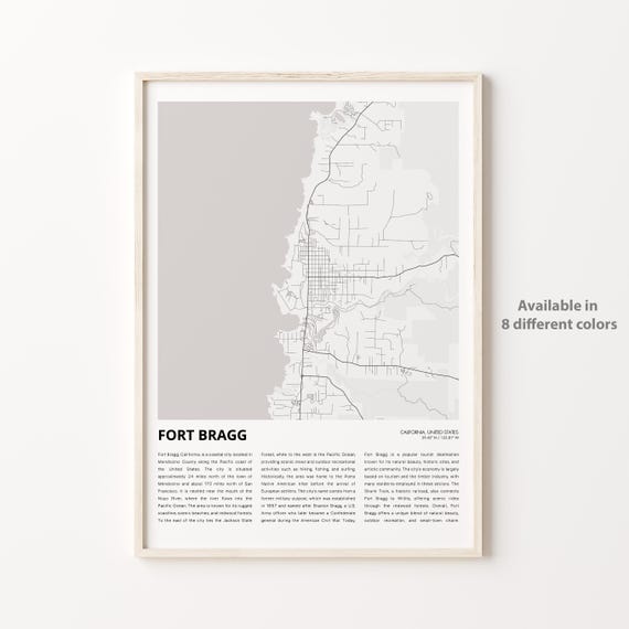 Fort Bragg Map Print Travel Wall Decor Art Housewarming Gift
