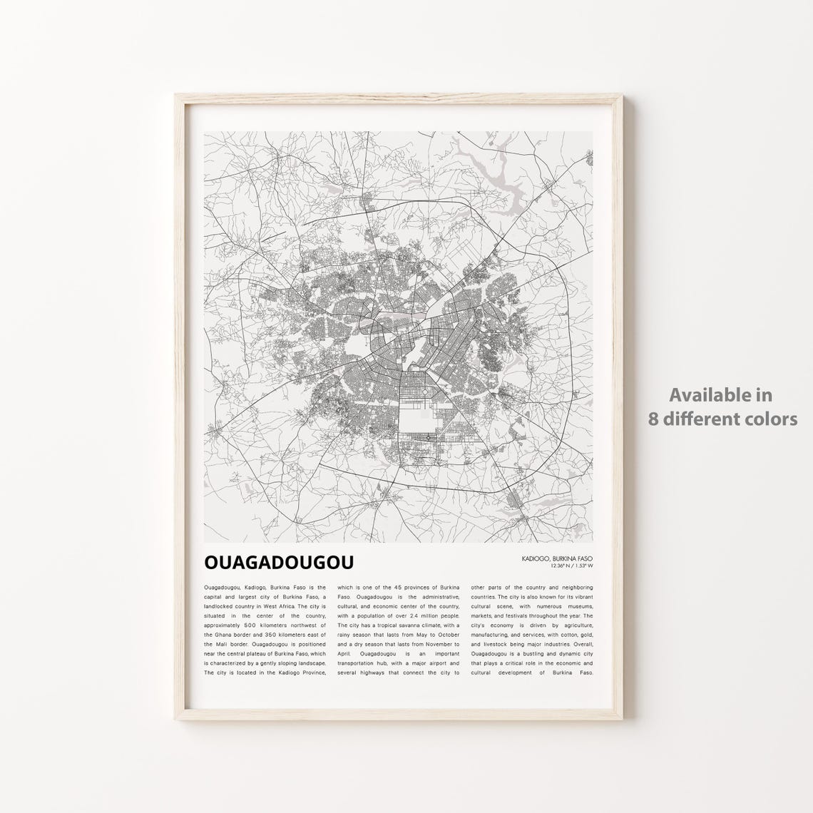 Ouagadougou Burkina Faso Elegant Minimal Street Map Capital Poster