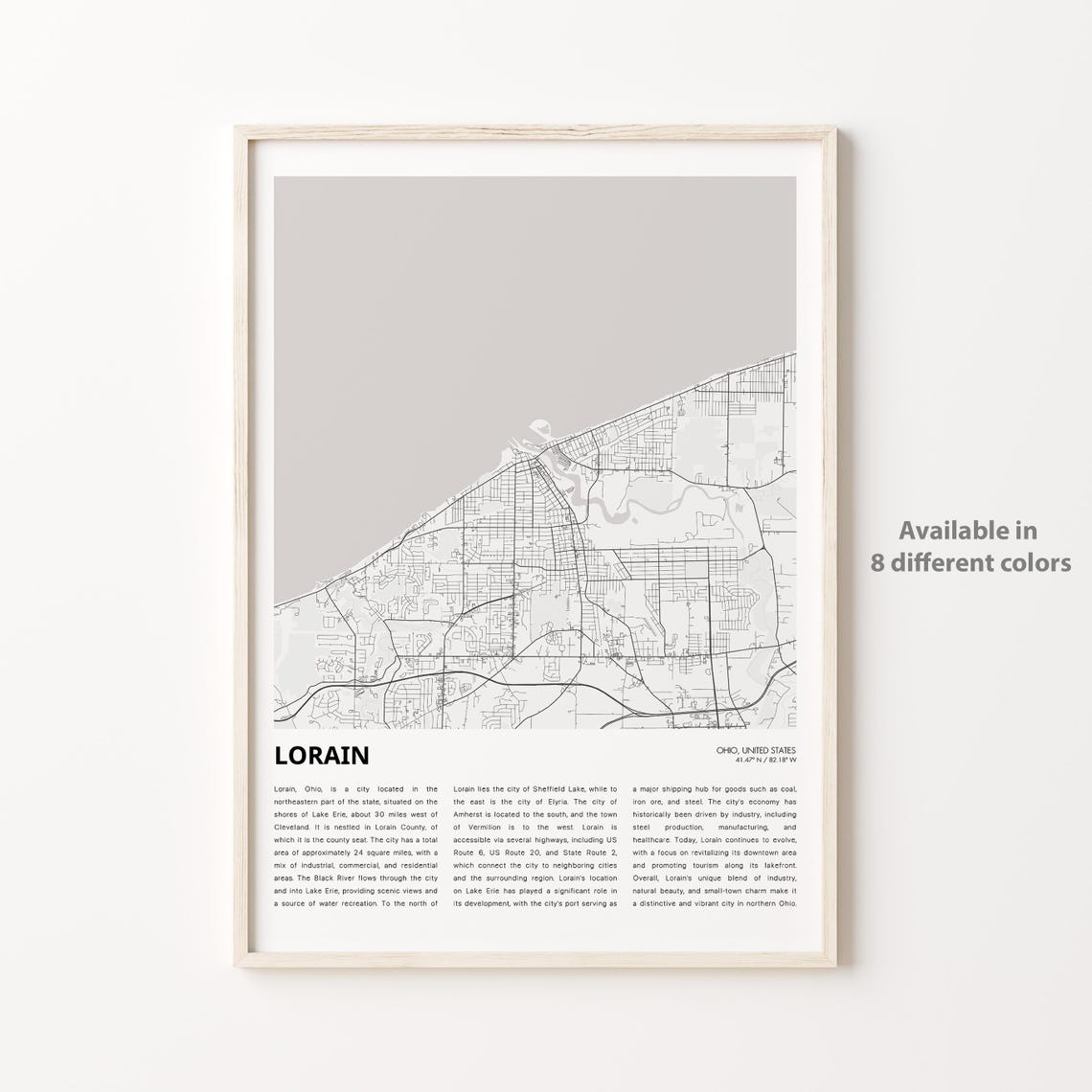 Lorain Ohio Custom City Street Map Minimalist Home Decor Poster