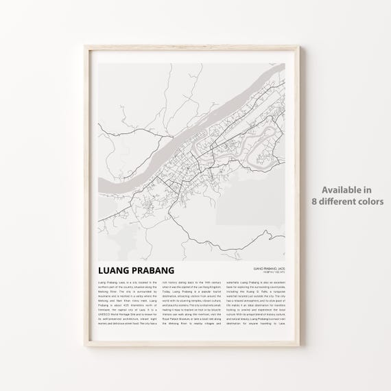 Luang Prabang Map Print Travel Wall Decor Art Housewarming Gift