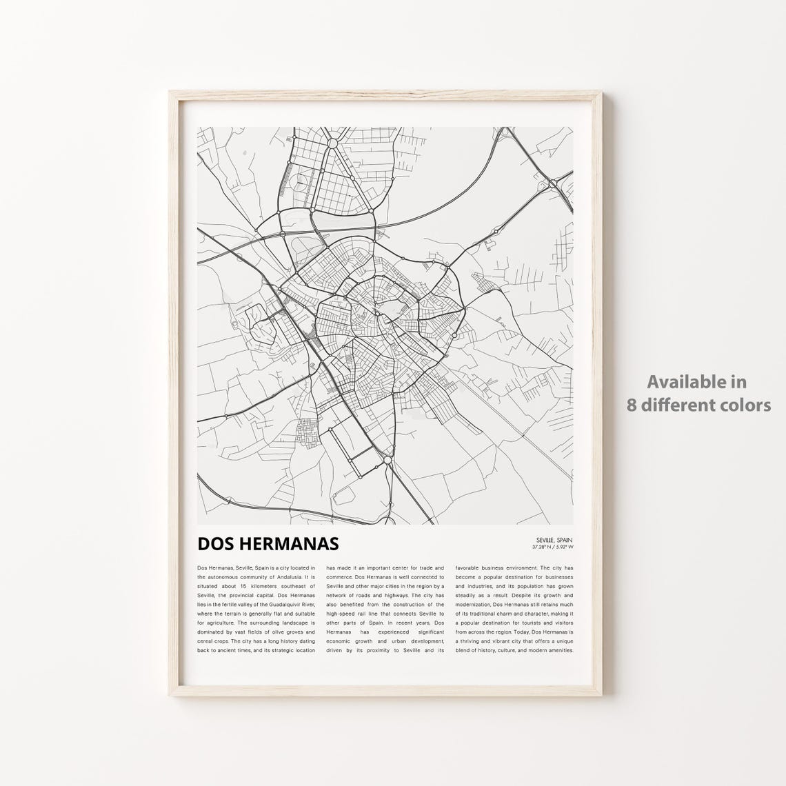 Dos Hermanas Map Print Travel Wall Decor Art Seville Housewarming Gift