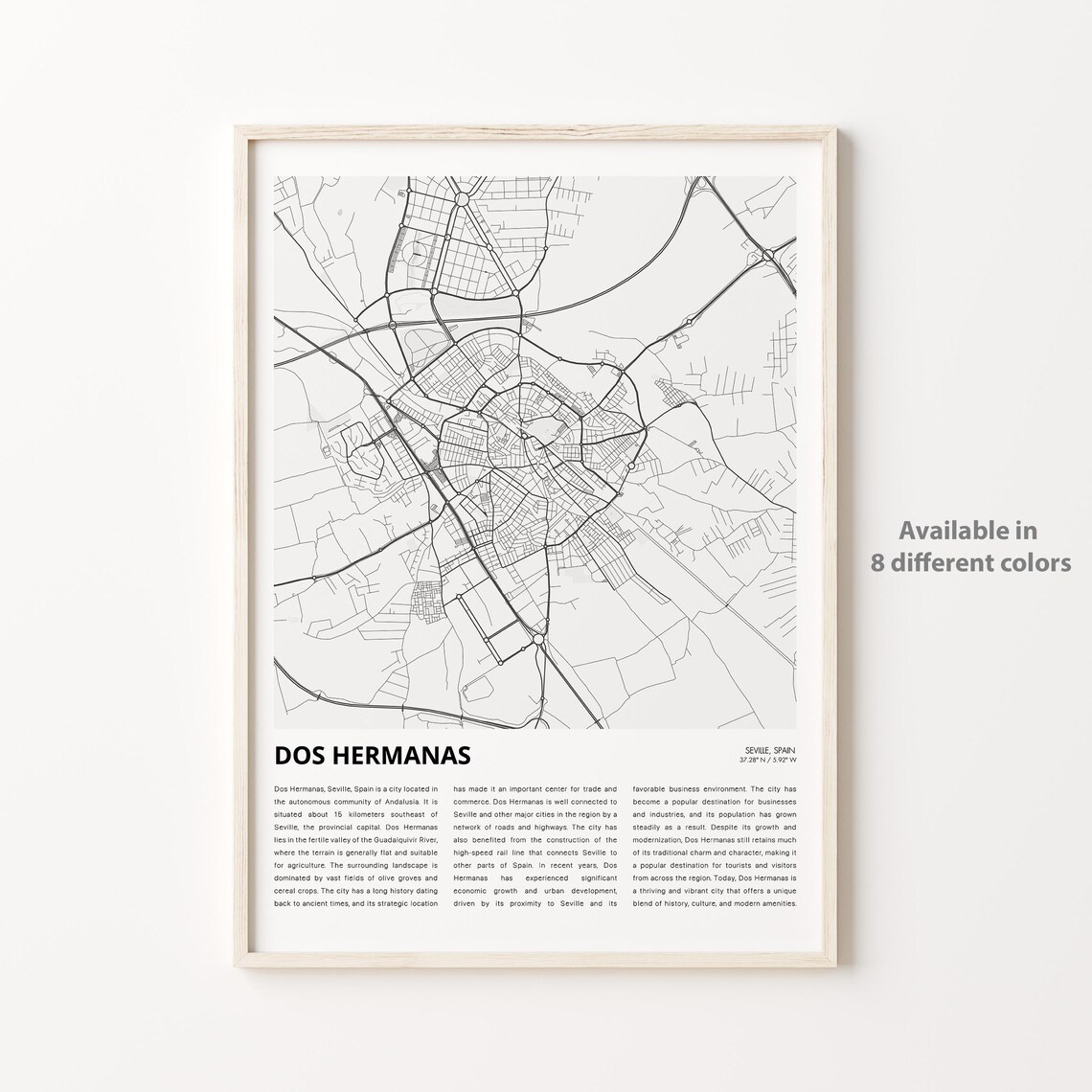 Dos Hermanas Seville Spain Minimalist City Map Travel Art Poster