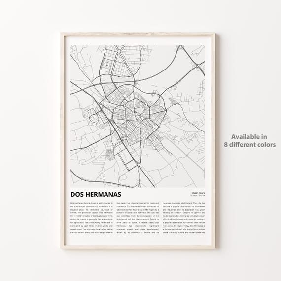Dos Hermanas Map Print Travel Wall Decor Art Seville Housewarming Gift