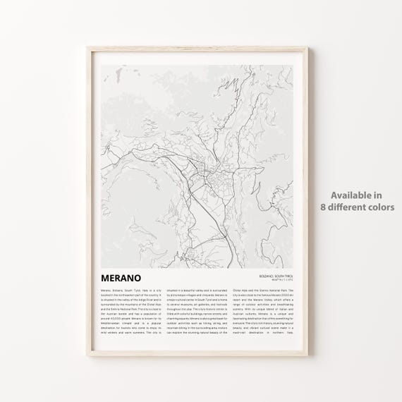 Merano Map Print Travel Wall Decor Art South Tyrol Housewarming Gift