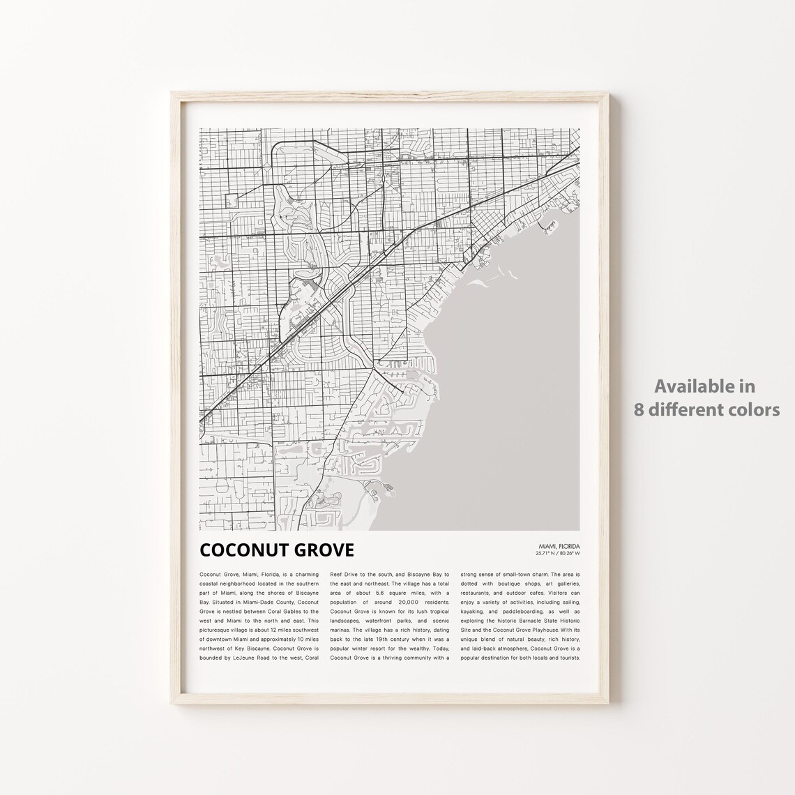 Coconut Grove Map Print, Florida Travel Poster