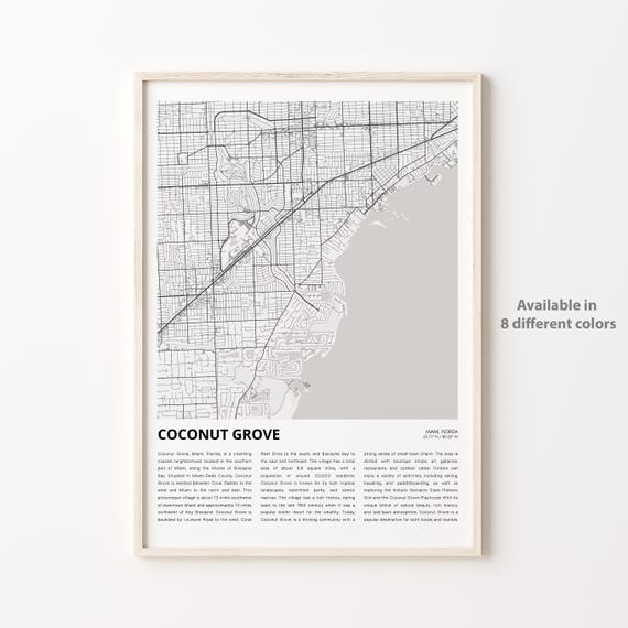 Coconut Grove Map Print, Florida Travel Poster