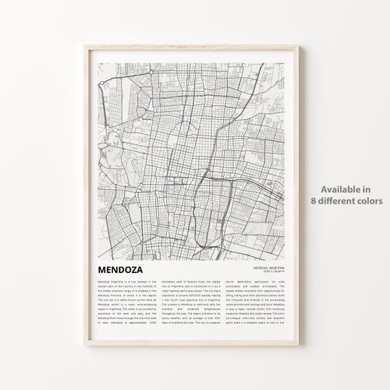 Mendoza Map Print Travel Wall Decor Art Housewarming Gift