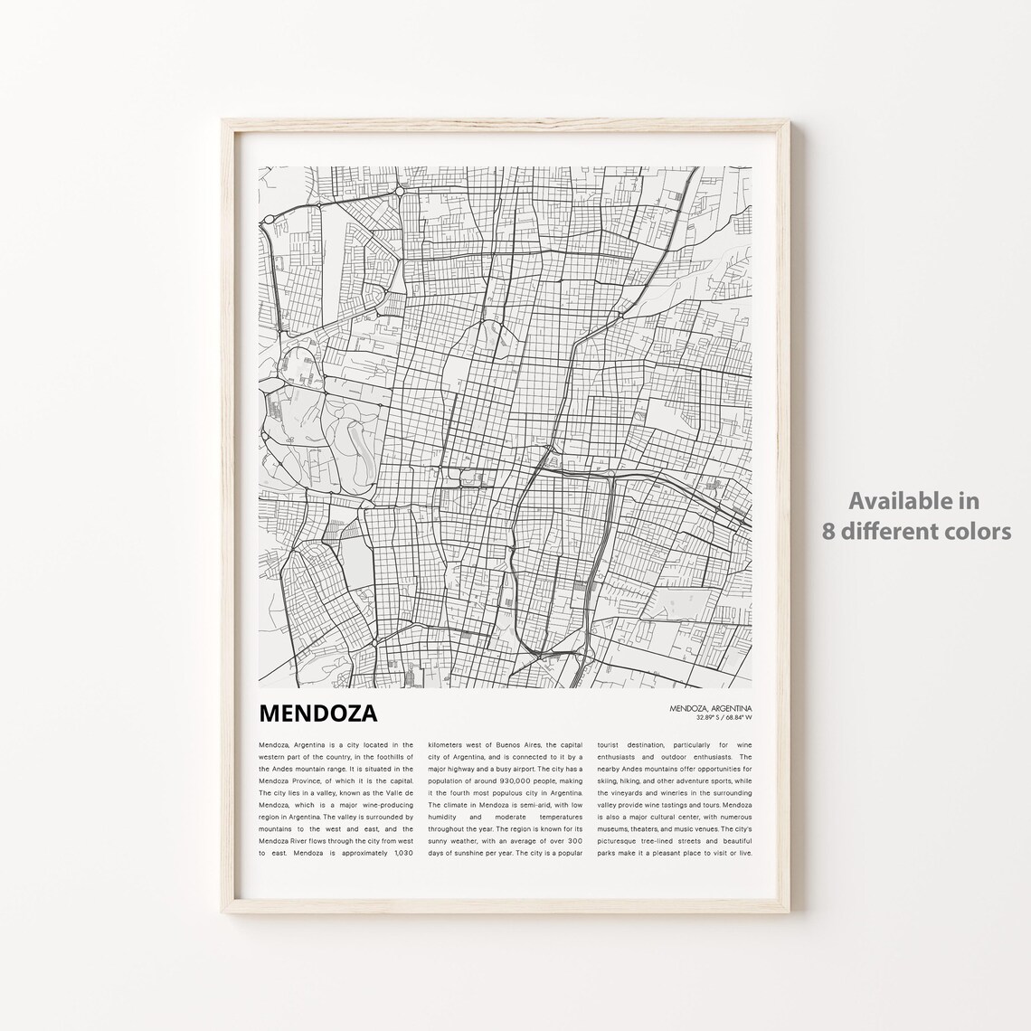 Mendoza Argentina Minimalist City Street Map Travel Gift Wall Poster
