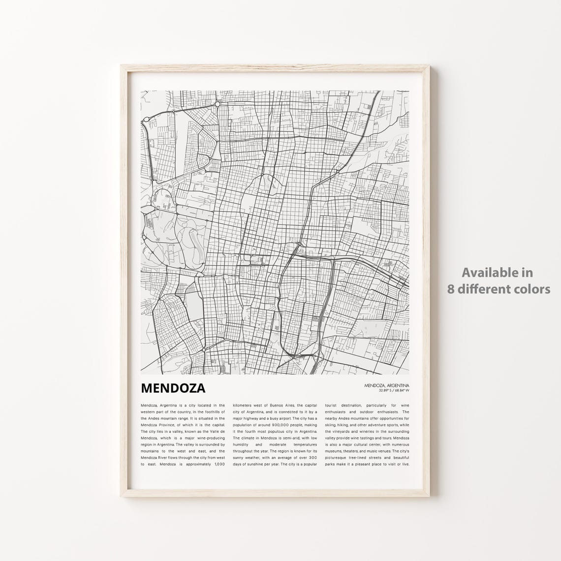Mendoza Map Print Travel Wall Decor Art Housewarming Gift