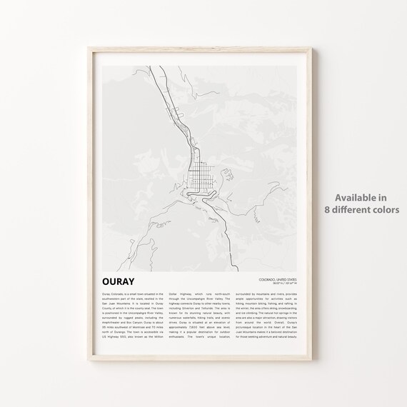 Ouray Colorado City Map Minimalist Black And White Travel Poster