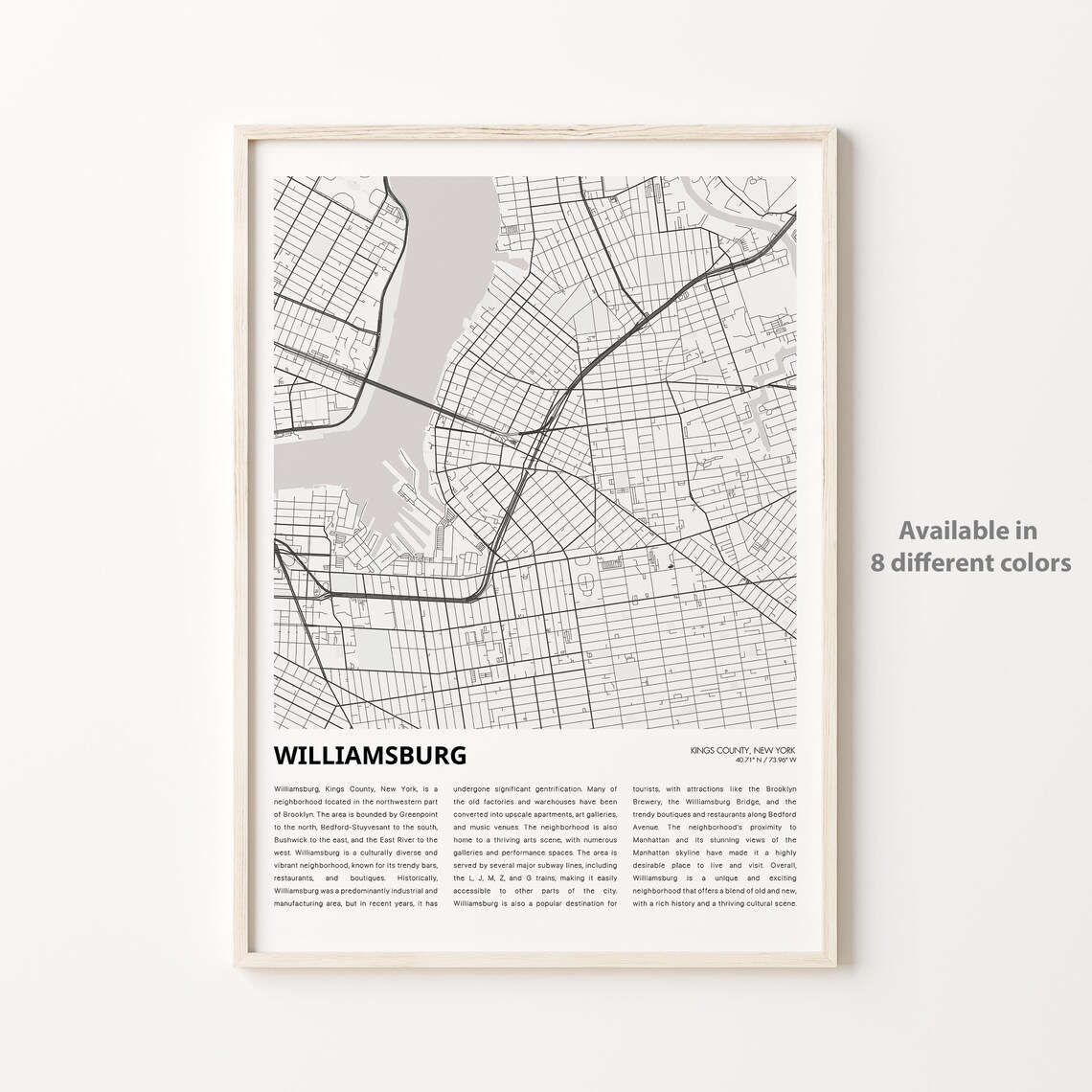 Williamsburg Brooklyn New York Minimalist Street Map Travel Poster