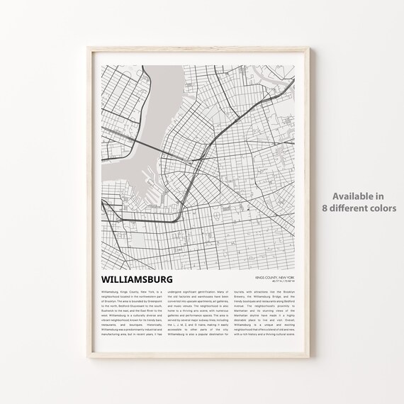Williamsburg Brooklyn New York Minimalist Street Map Travel Poster