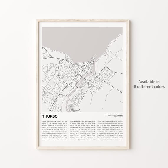 Thurso Map Travel Poster, Scotland Housewarming Decor