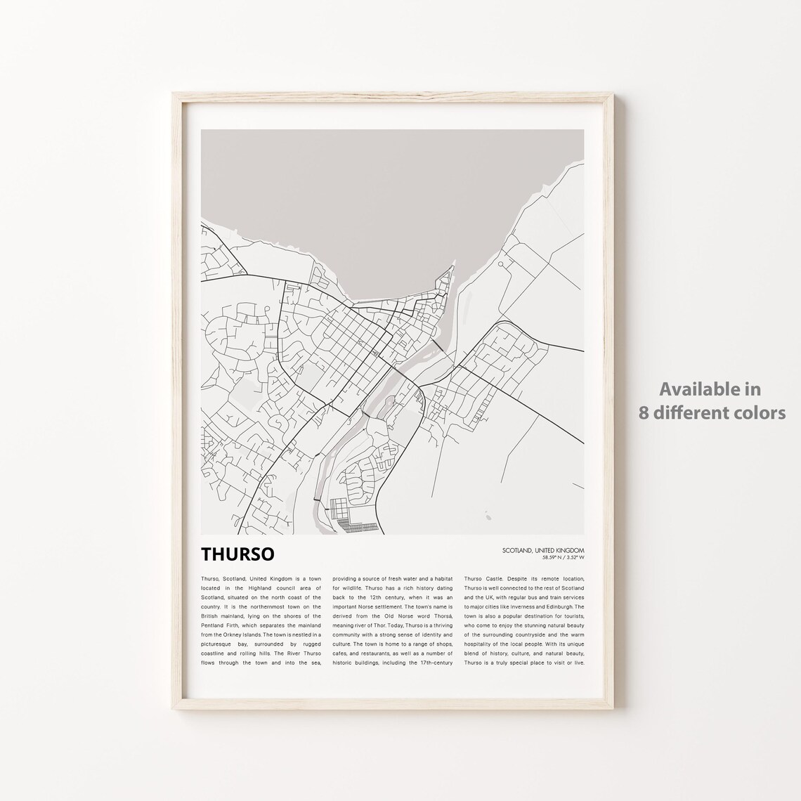 Thurso Map Travel Poster, Scotland Housewarming Decor