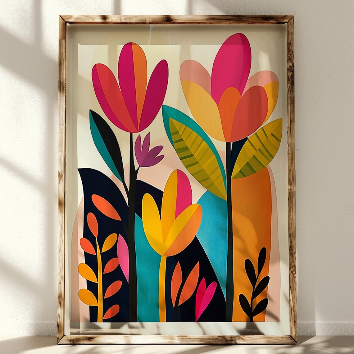 Bold Abstract Floral Hot Pink Orange Teal Modern Botanical Poster - Image 4