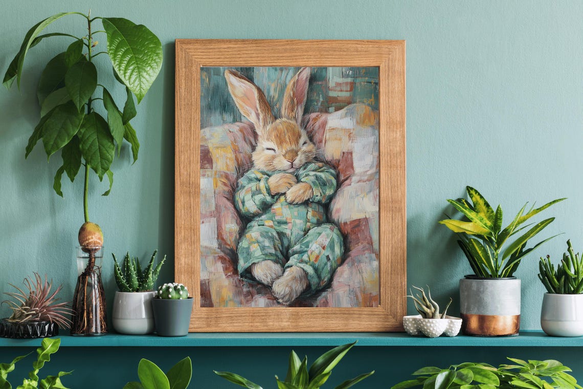 Cute Bunny Wall Art For Kids Room Nursery Decor Gift For Children Baby Shower Whimsical Rabbit Artwork Wall Art - Image 4