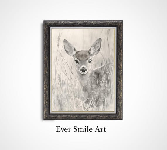 Cute Deer Vintage Drawing Wall Art Nursery Kids Room Decor Forest Animal Print Gift For Adults And Children Gift