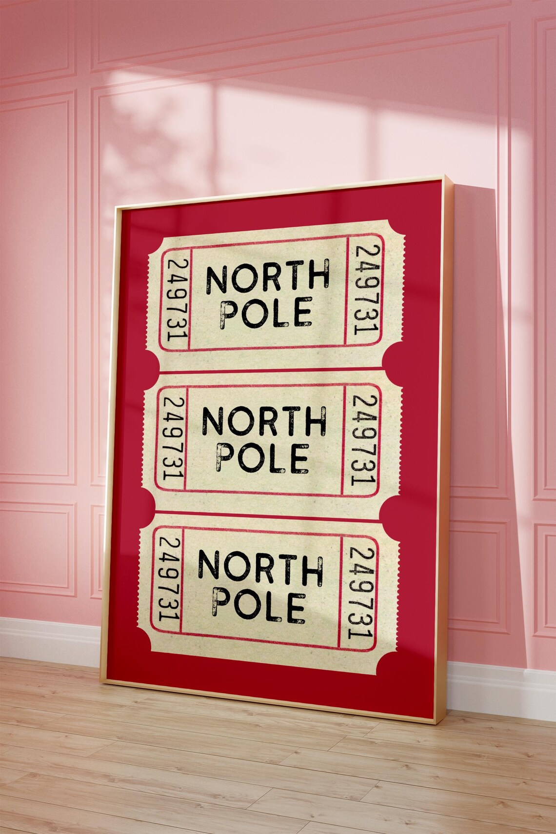 North Pole Ticket Vintage Christmas Poster