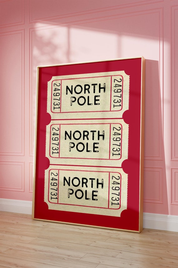 North Pole Ticket Vintage Christmas Poster