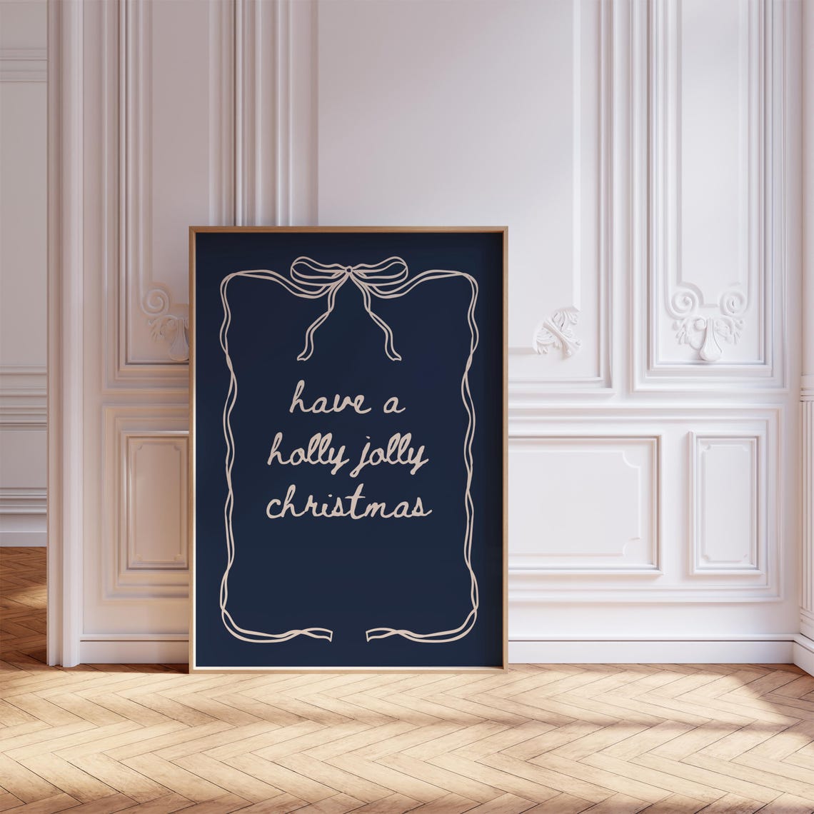 Have a Holly Jolly Christmas Navy Blue Coquette Bow Typography Poster - Image 4
