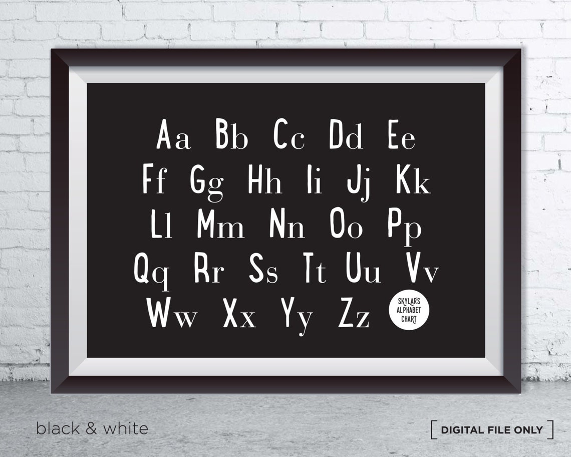 Black And White Alphabet Chart Aa Zz Kids Learning Poster Design
