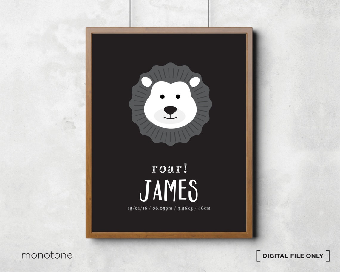 Cute Lion Birth Stats Personalized Baby Nursery Decor Wall Art - Image 2