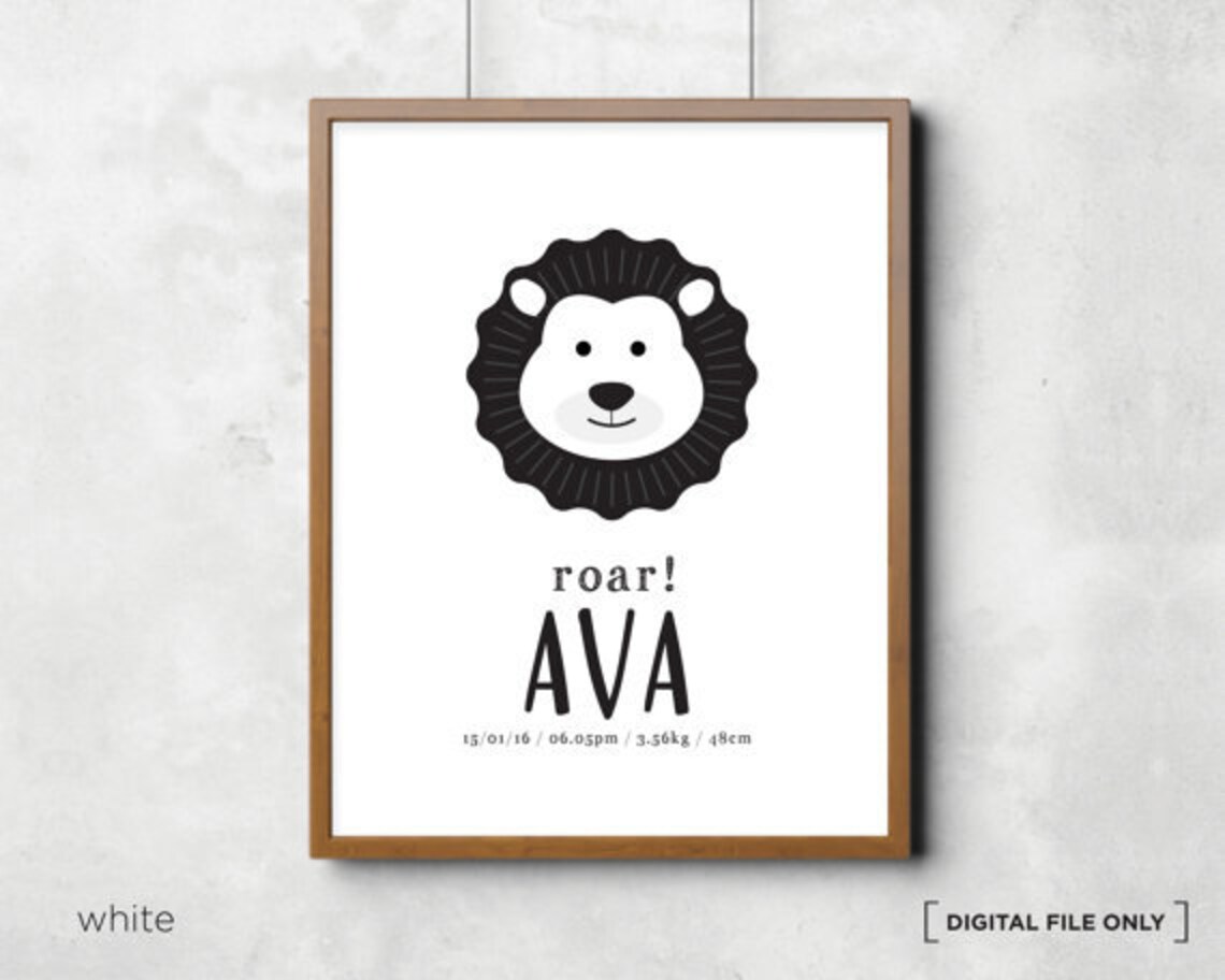 Roar Lion Birth Stats Personalized Safari Nursery Baby Poster - Image 4