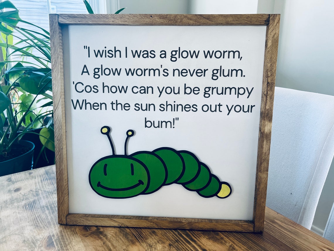 Glow Worm Rhyme Funny Kids Poem Smiling Green Bug Decor Poster - Image 2