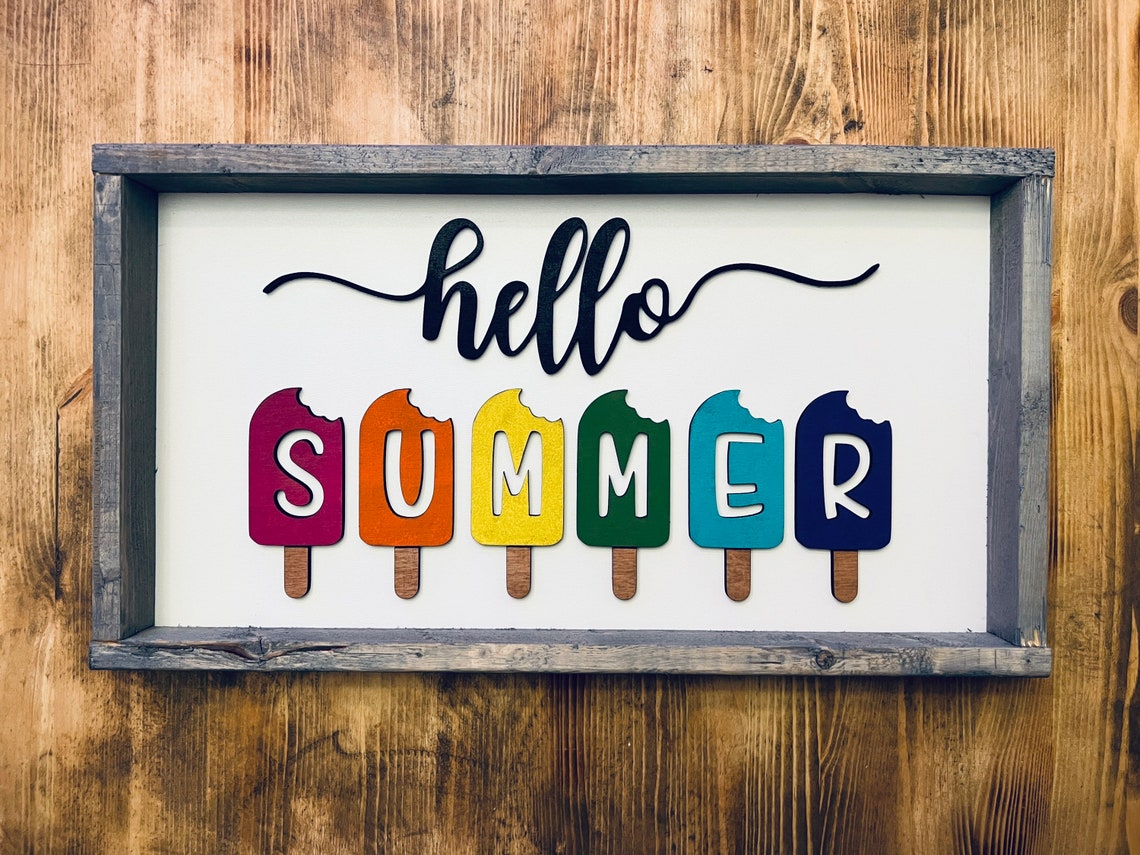 Hello Summer Popsicle Letters Colorful Seasonal Sign Wall Art