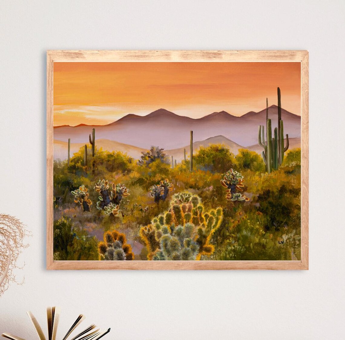 Sonoran Desert Sunset With Saguaro And Cholla Cacti Landscape Poster