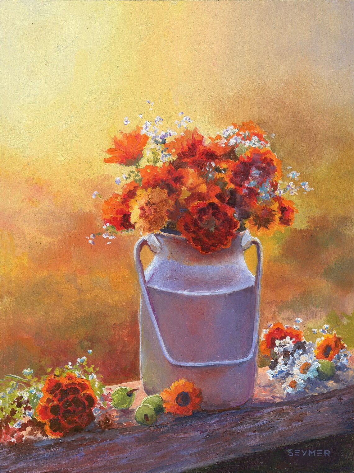 Orange Marigold Bouquet in a Vintage Milk Can Still Life Poster